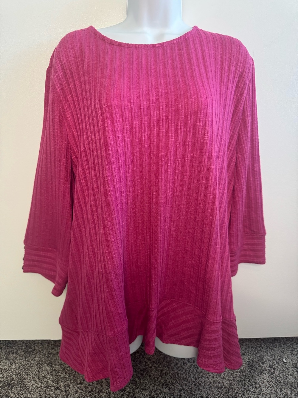 Links Women’s Ladies XL Wavy Hem Ribbed Swing Top - Fuchsia Pink